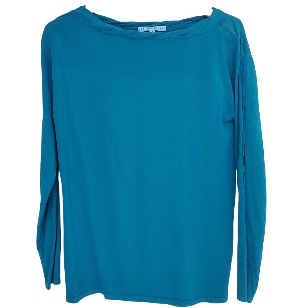 Antonio Melani Teal Blue Twisted Boat Neck Long Sleeve Knit‎ Top Medium